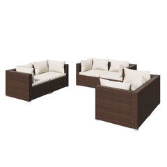 Садовый комплект мебели с подушками, 6 частей, коричневый цена и информация | Комплекты уличной мебели | 220.lv