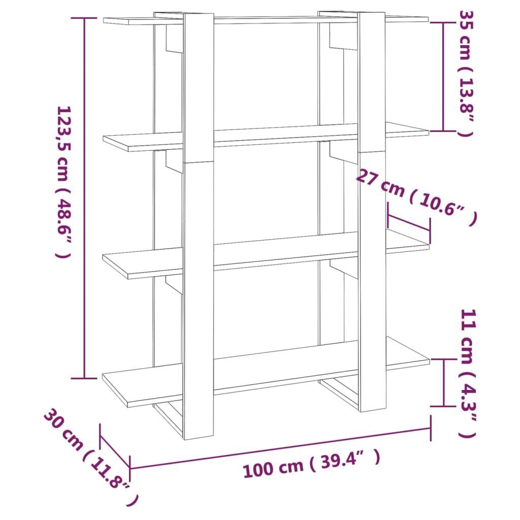 vidaXL grāmatu plaukts, aizslietnis, spīdīgi balts, 100x30x123,5 cm cena un informācija | Plaukti | 220.lv