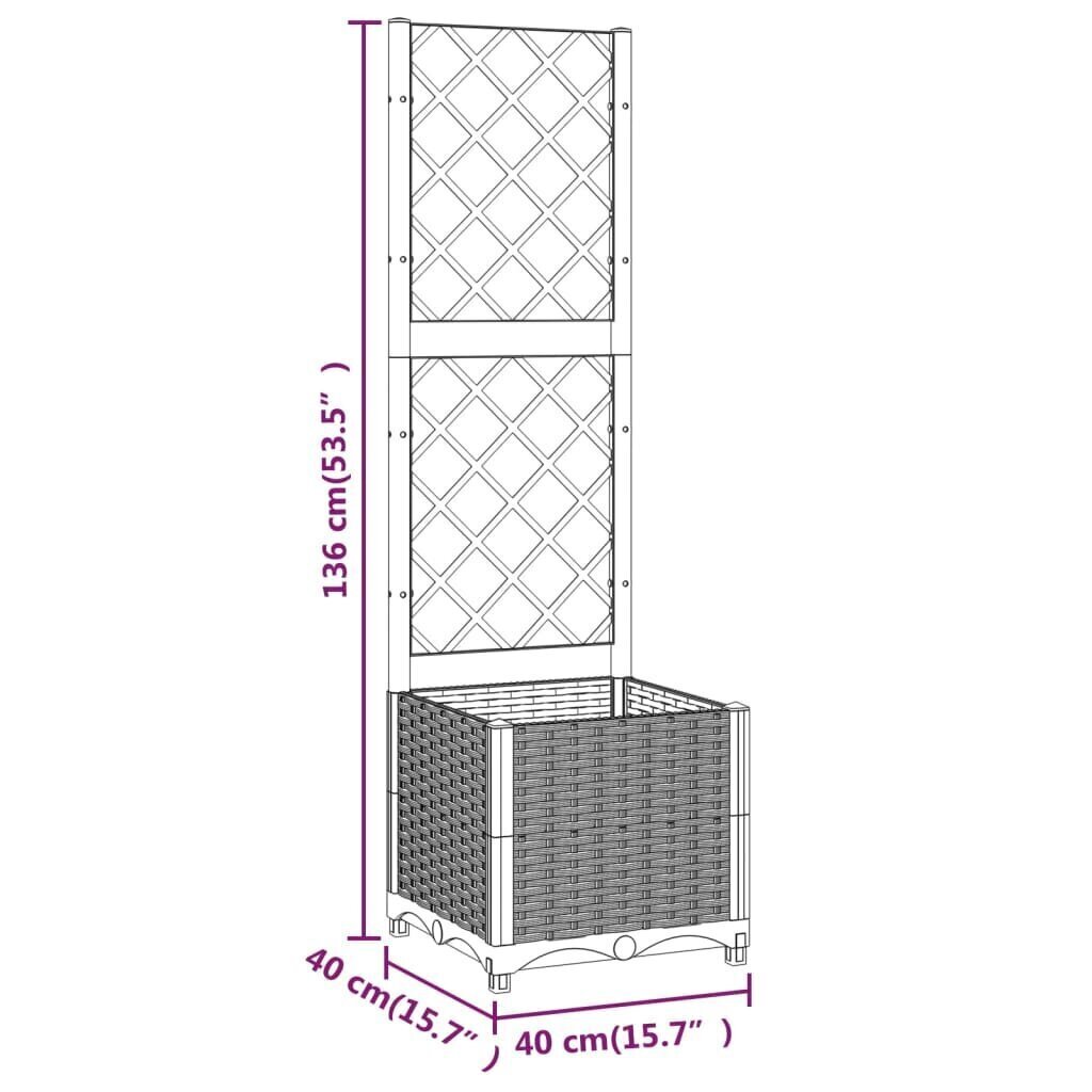 vidaXL dārza puķu kaste ar špaleru, melna, 40x40x136 cm, PP cena un informācija | Podi stādiem un pārstādīšanai | 220.lv