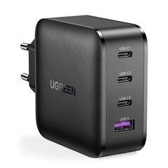 Быстрое настенное зарядное устройство Ugreen PPS 65W USB / 3x USB Type C Quick Charge 3.0 Power Delivery SCP FCP AFC (нитрид галлия), черное (CD224 70774) цена и информация | Зарядные устройства для телефонов | 220.lv