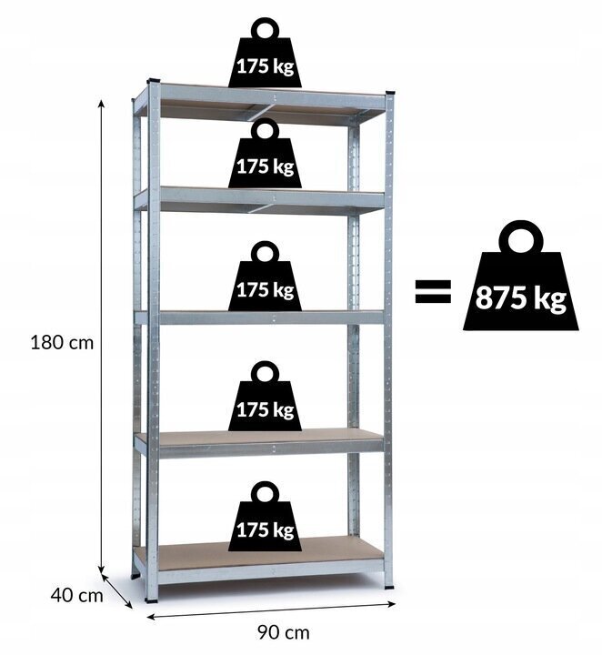 Uzglabāšanas plaukts HARD, 875 kg, 180x90x40 cm cena un informācija | Saimniecības plaukti | 220.lv