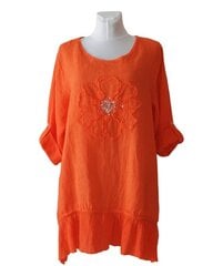 Женская льняная блуза, оранжевый цвет цена и информация | Женские блузки, рубашки | 220.lv
