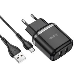 Сетевая зарядка Hoco N4 + microUSB кабель (2.4A), чёрные цена и информация | Зарядные устройства для телефонов | 220.lv