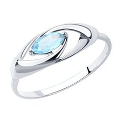 Серебряное кольцо, покрытие родием, sky топаз, 925°, ⌀ 16.5 цена и информация | Кольца | 220.lv