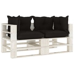 vidaXL divvietīgs dārza palešu dīvāns ar melniem matračiem, koks cena un informācija | Dārza krēsli | 220.lv