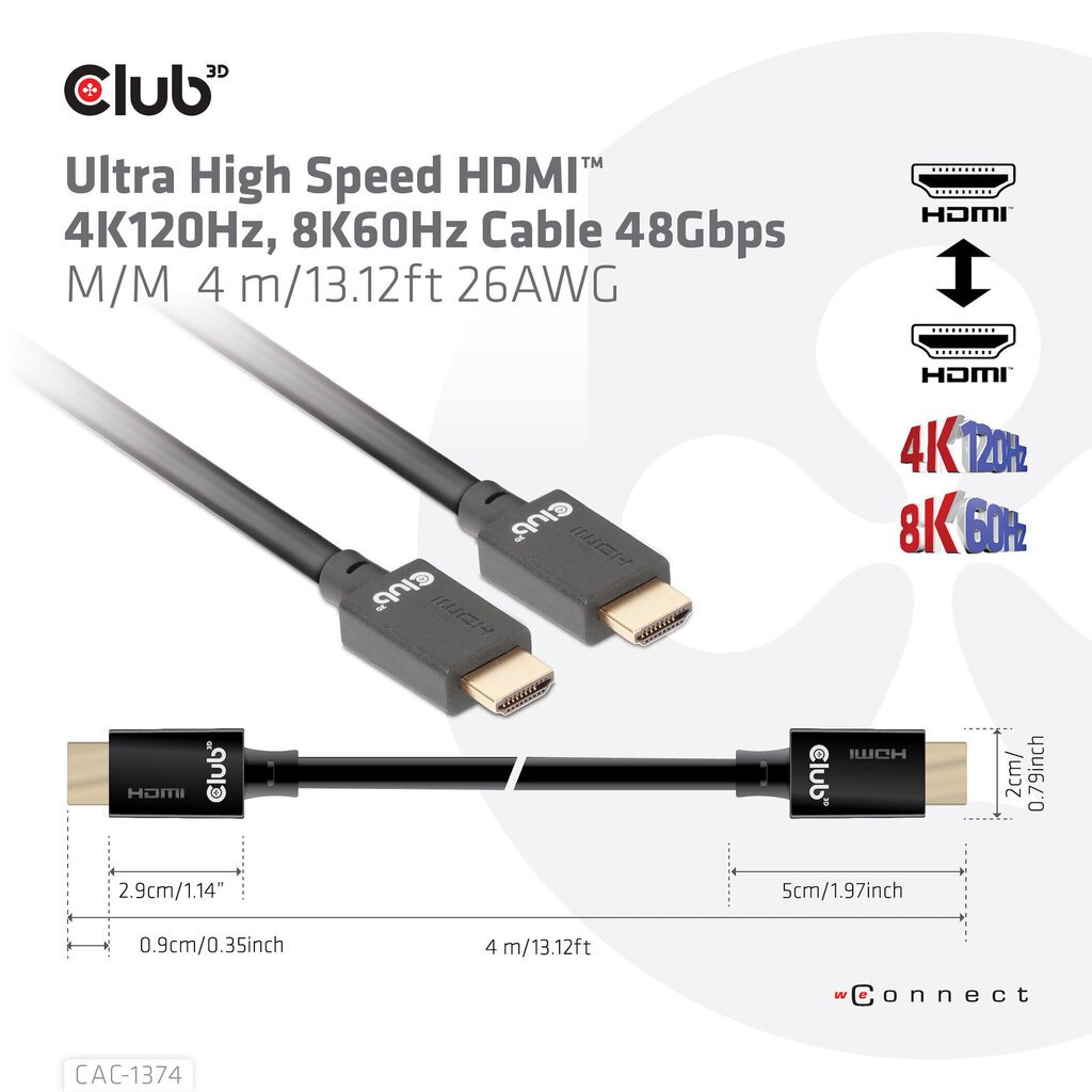 Club 3D CAC-1374, HDMI, 4 m cena un informācija | Kabeļi un vadi | 220.lv
