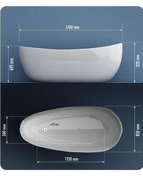 Brīvi stāvoša vanna GIANNA 170 cm, balta, klik-klak + sifons, kompozīts cena un informācija | Vannas | 220.lv