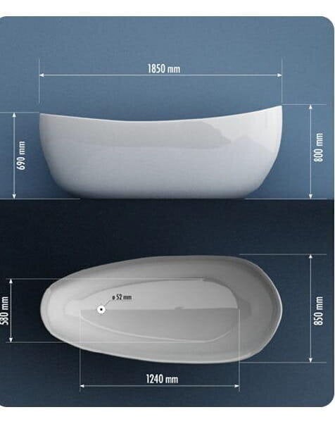 Brīvi stāvoša vanna GIANNA 185 cm, balta, klik-klak + sifons, kompozīts cena un informācija | Vannas | 220.lv