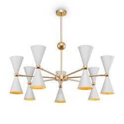 Griestu lampa Maytoni Modern kolekcija zelta krāsā ar baltiem abažūriem &Oslash;91cm 14xE14 MOD108PL-14WG cena un informācija | Griestu lampas | 220.lv