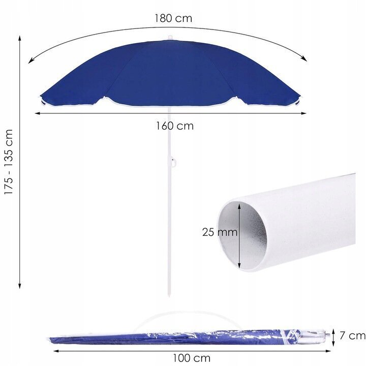 Pludmales lietussargs / dārza lietussargs, 180 cm, zils cena un informācija | Saulessargi, markīzes un statīvi | 220.lv