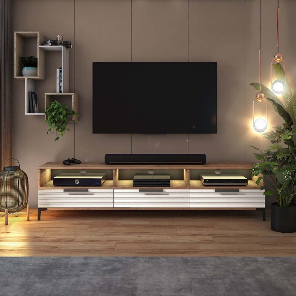 TV galdiņš Selsey Rikke 3D LED, brūns/balts цена и информация | TV galdiņi | 220.lv