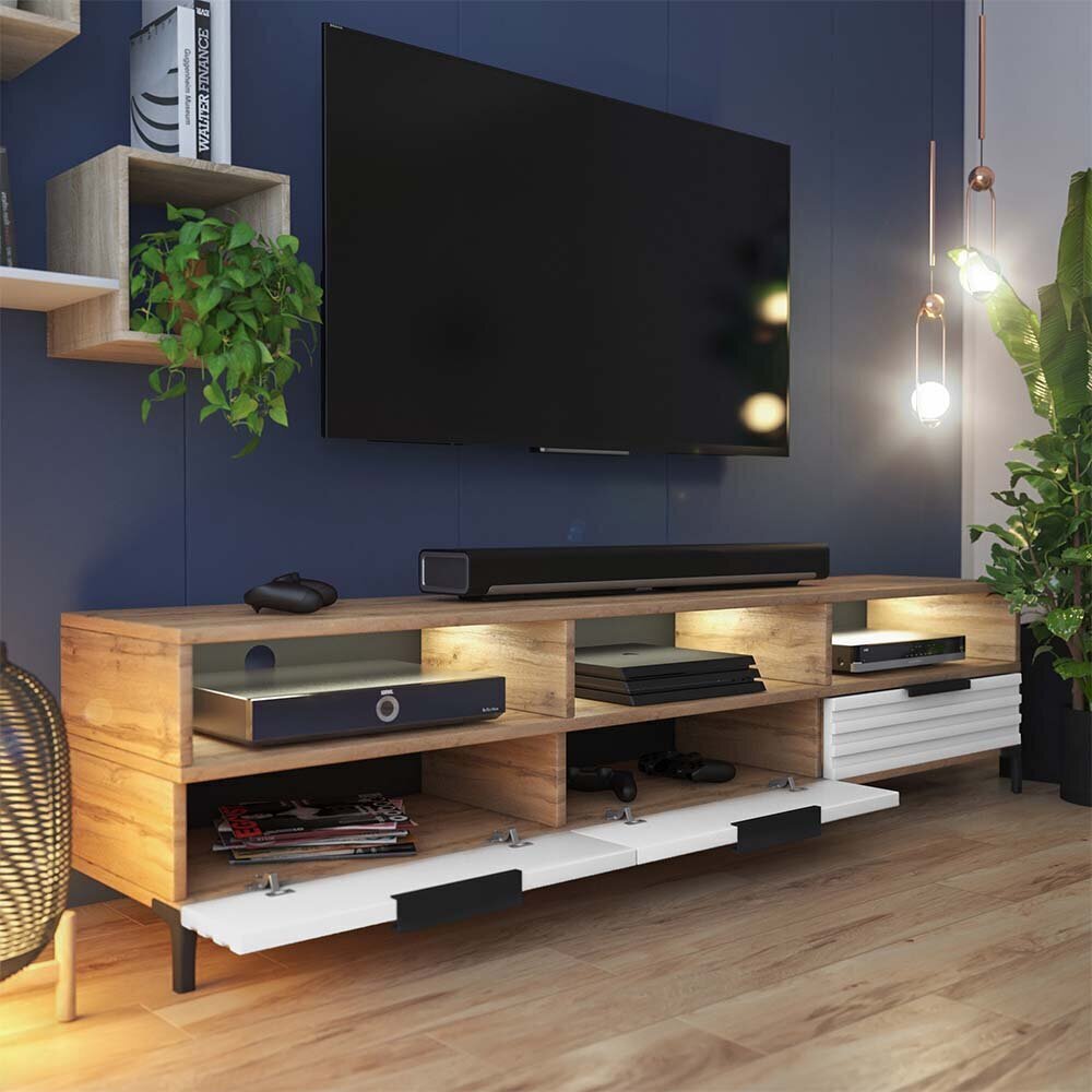 TV galdiņš Selsey Rikke 3D LED, brūns/balts цена и информация | TV galdiņi | 220.lv