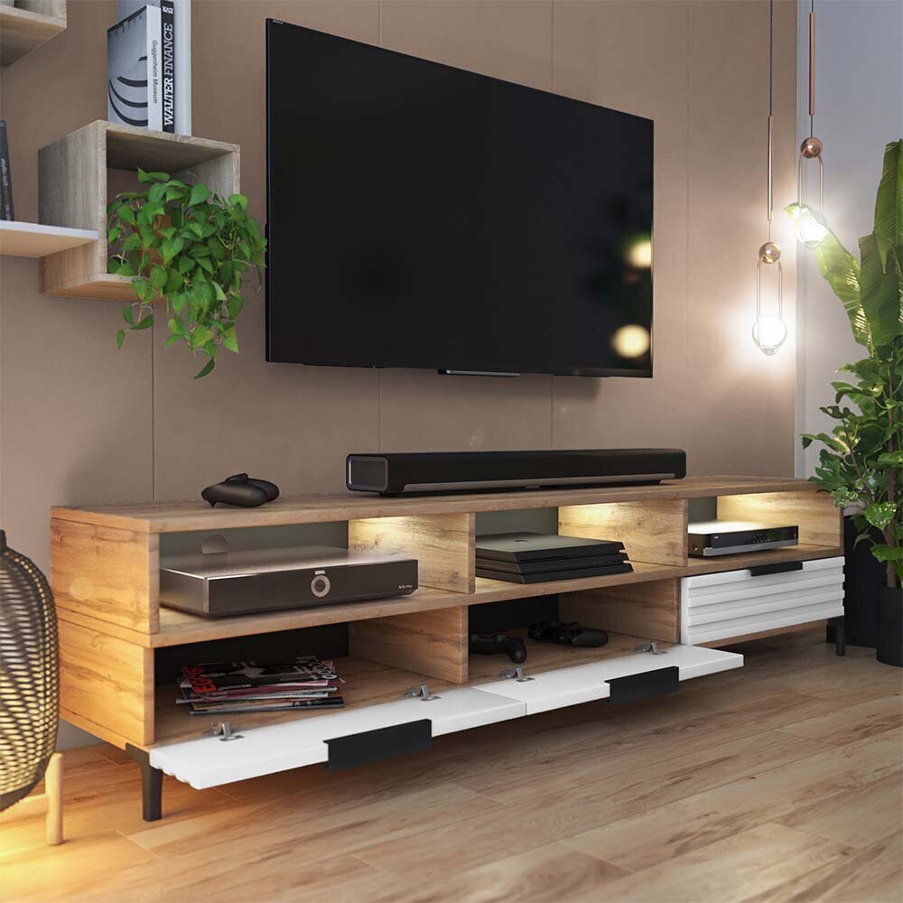 TV galdiņš Selsey Rikke 3D LED, brūns/balts цена и информация | TV galdiņi | 220.lv