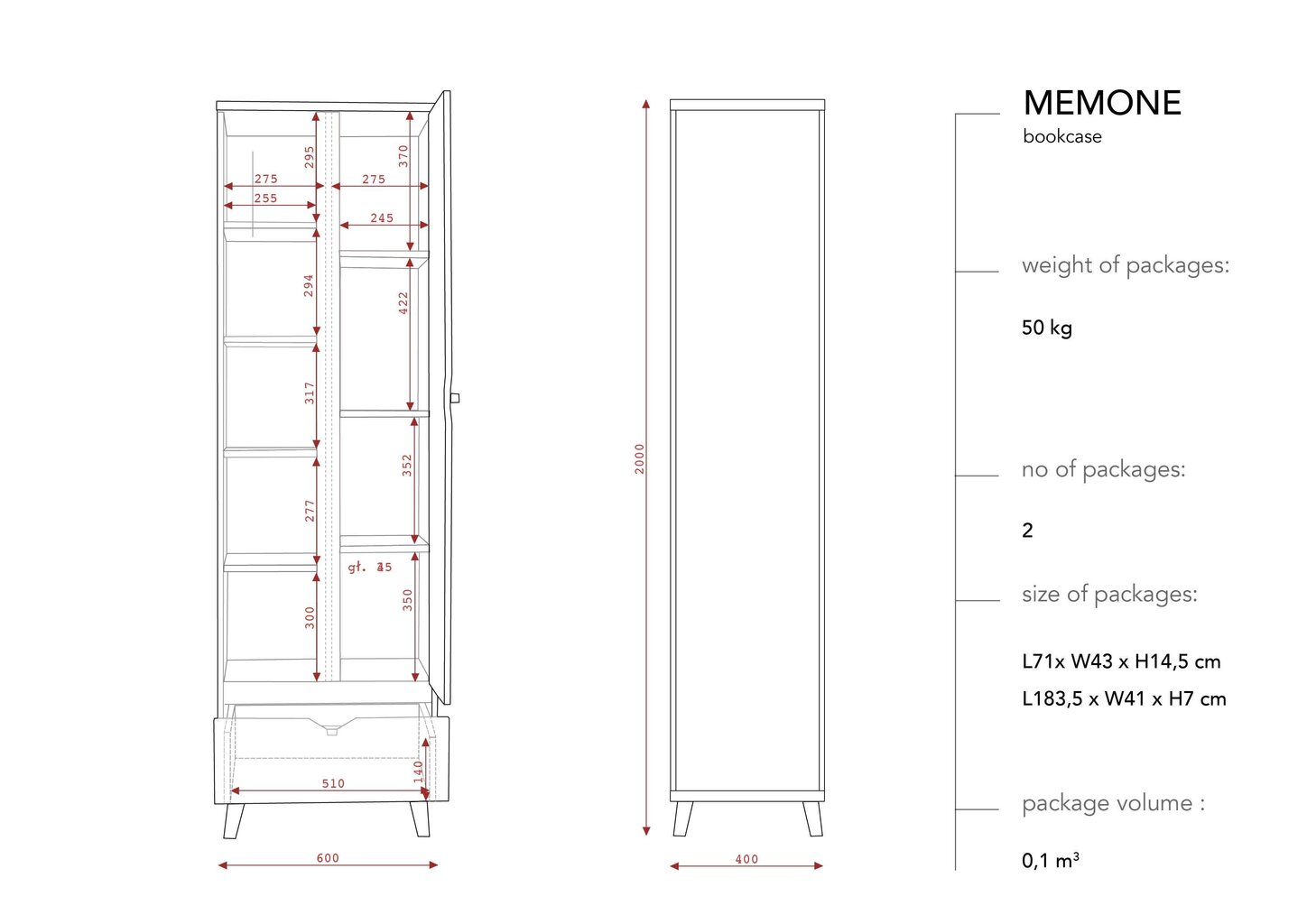 Grīdas plaukts BSL Concept Memone, 60x40x200 cm, melns cena un informācija | Plaukti | 220.lv