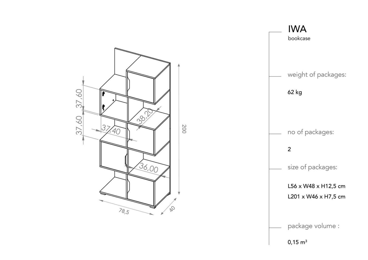 Grīdas plaukts BSL Concept Iwa, 78,5x40x200 cm, balts cena un informācija | Plaukti | 220.lv