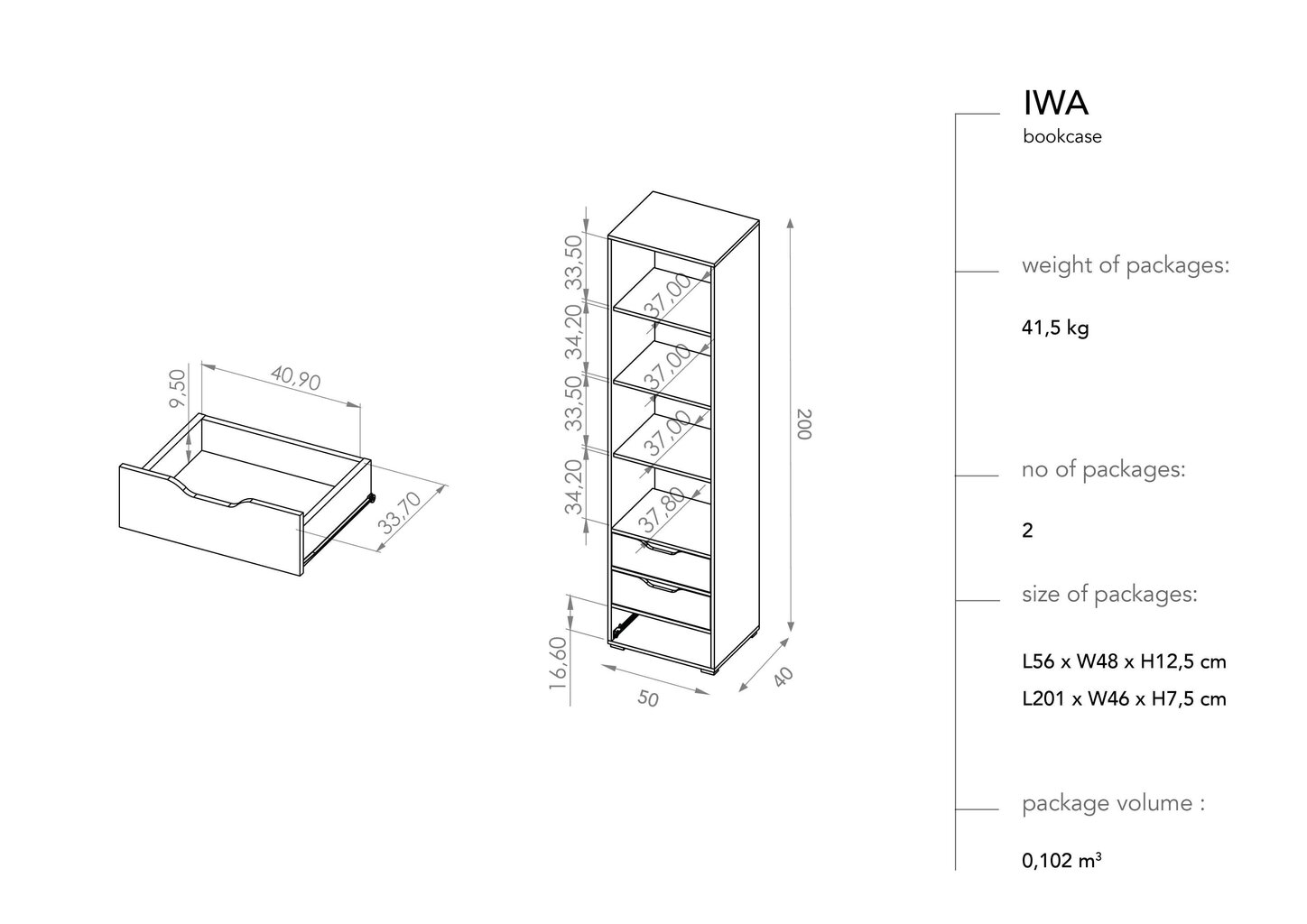 Grīdas plaukts BSL Concept Iwa, 50x40x200 cm, balts/brūns cena un informācija | Plaukti | 220.lv
