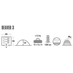 Telts High Peak Beaver 3 10322, pelēka cena un informācija | Teltis | 220.lv