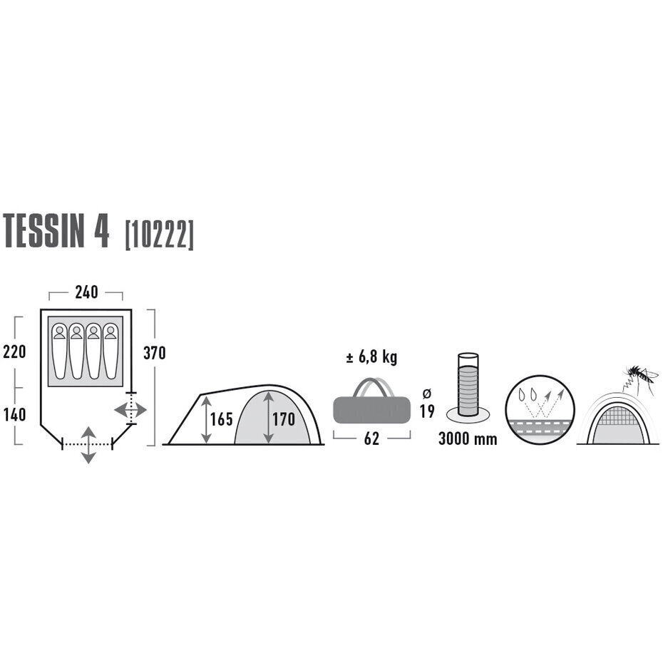 Telts High Peak Tessin 4, pelēka/sarkana цена и информация | Teltis | 220.lv