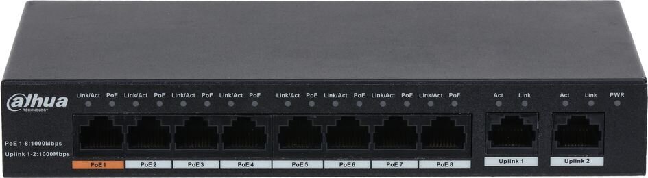 Switch|DAHUA|PFS3010-8GT-96|Desktop/pedestal|Rack|8x10Base-T / 100Base-TX / 1000Base-T|PoE ports 8|96 Watts|DH-PFS3010-8GT-96-V2 цена и информация | Komutatori (Switch) | 220.lv