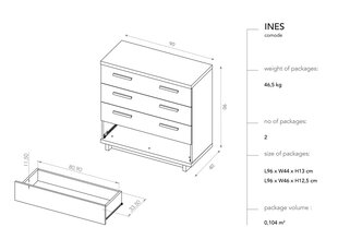 Kumode BSL Concept Ines, 90x40x90 cm, brūna cena un informācija | Kumodes | 220.lv