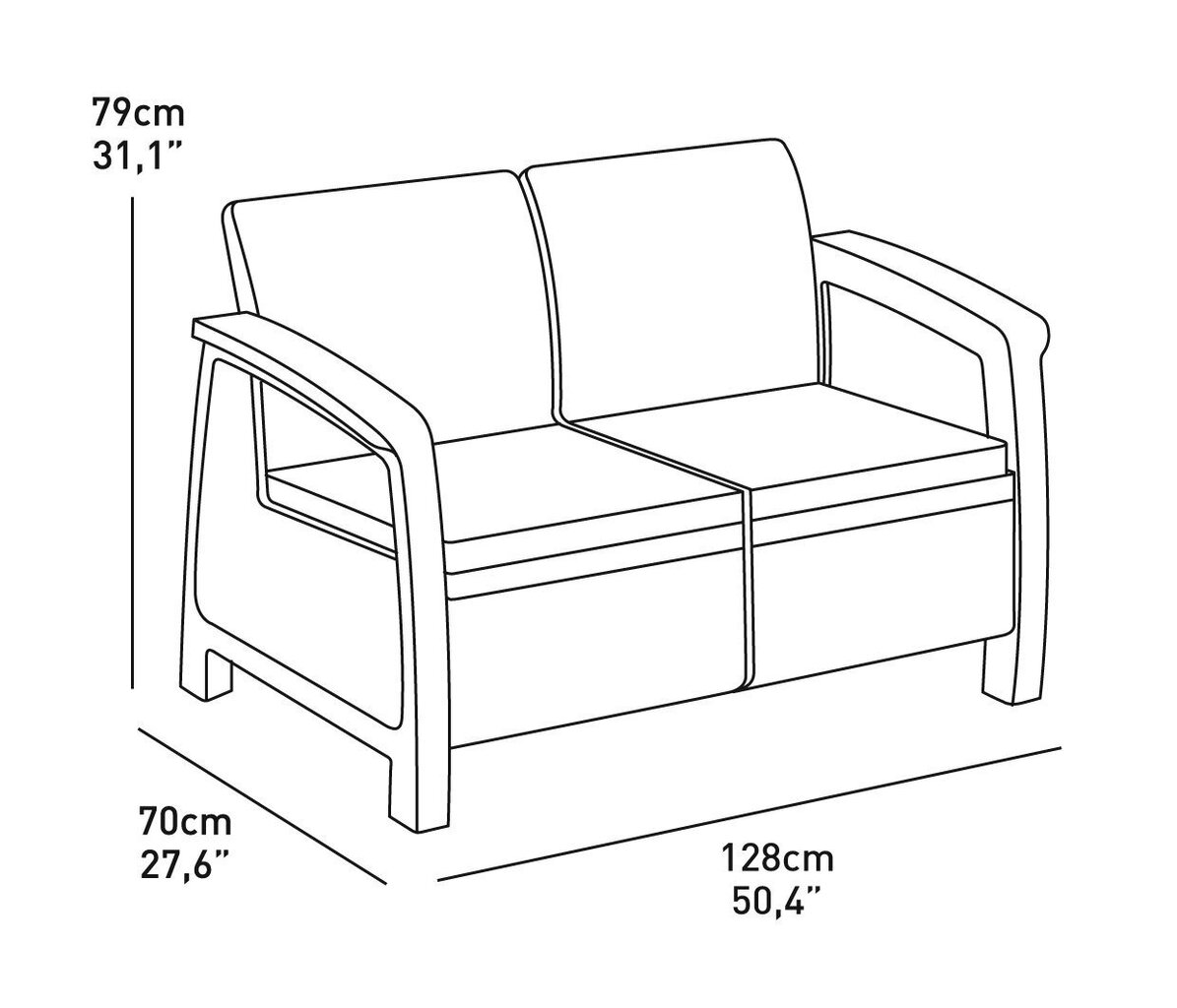 Curver plastmasa āra dīvāns Corfu love seat цена и информация | Dārza krēsli | 220.lv