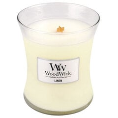 WoodWick aromātiskā svece Linen, 275g cena un informācija | Sveces un svečturi | 220.lv