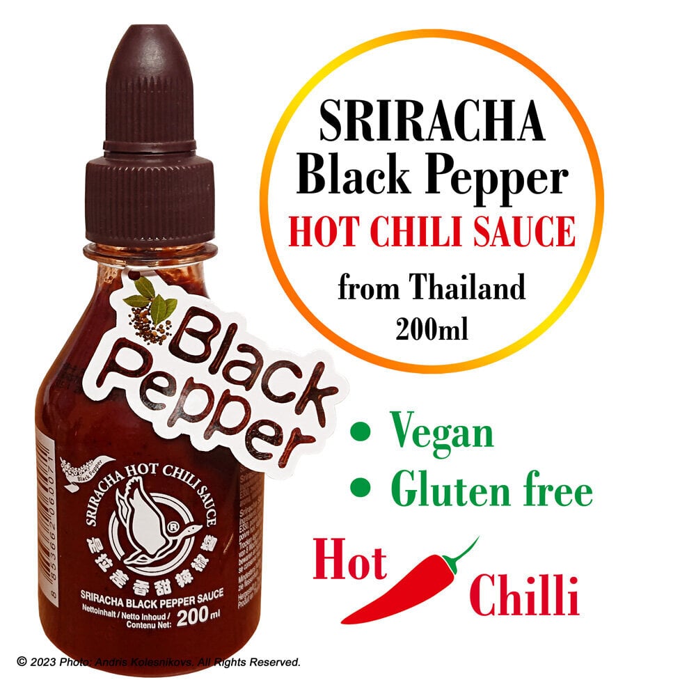 Srirača asā Čilli mērce ar Melniem Pipariem - SRIRACHA HOT Chilli sauce with Black Peper, Flying Goose Brand, 200ml. цена и информация | Mērces | 220.lv