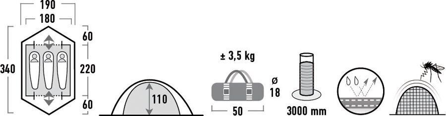 Telts High Peak Woodpecker, zaļa цена и информация | Teltis | 220.lv