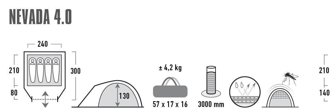 Telts High Peak Nevada 4.0, gaiši pelēka цена и информация | Teltis | 220.lv