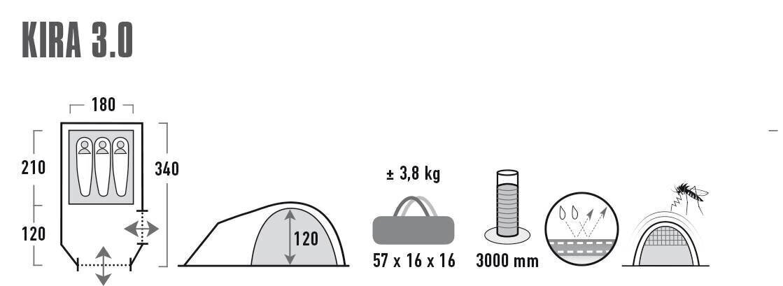 Telts High Peak Kira 3, gaiši pelēka cena un informācija | Teltis | 220.lv