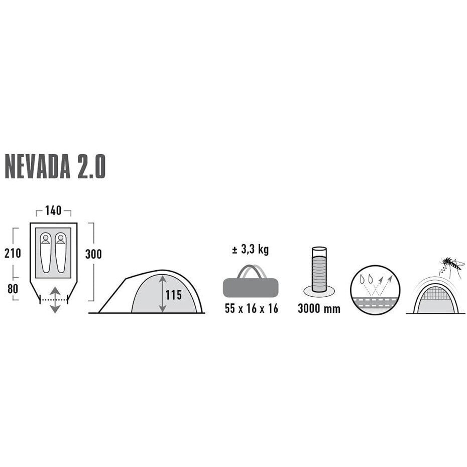 Telts High Peak Nevada 2, gaiši pelēka cena un informācija | Teltis | 220.lv