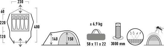 Telts High Peak Almada 4, gaiši pelēka cena un informācija | Teltis | 220.lv