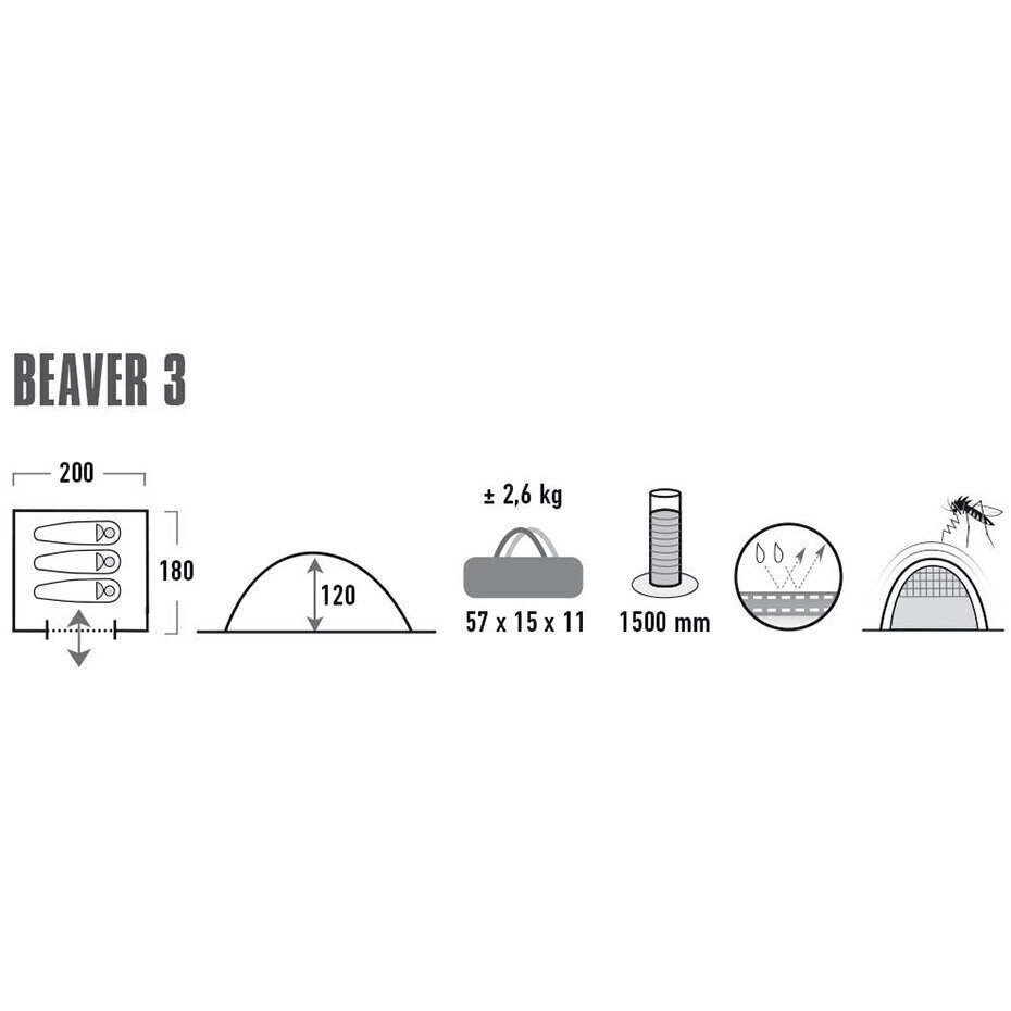 Telts High Peak Beaver 3, Melns cena un informācija | Teltis | 220.lv