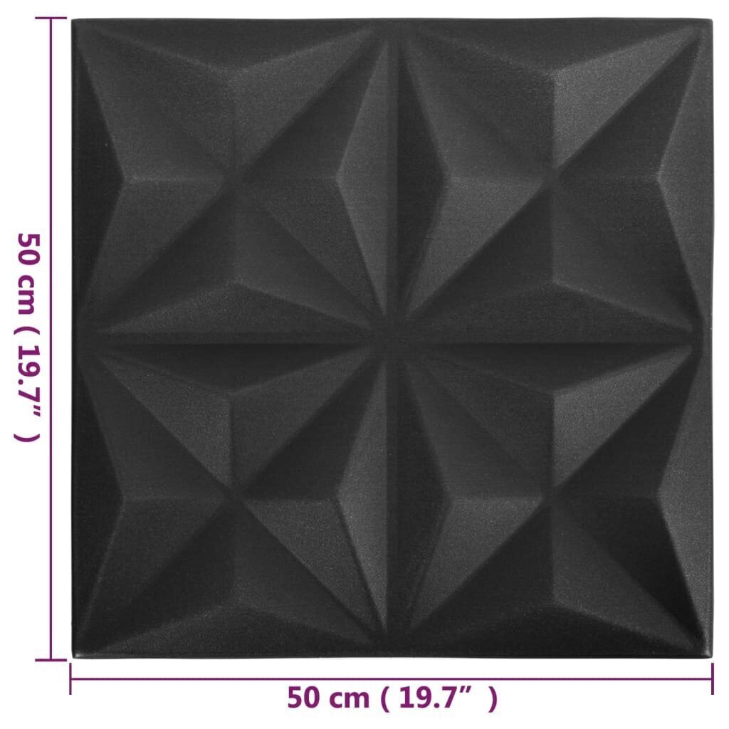 vidaXL 3D sienas paneļi, 48 gab., 50x50 cm, melns origami, 12 m² cena un informācija | Griestu, sienu dekoru elementi | 220.lv