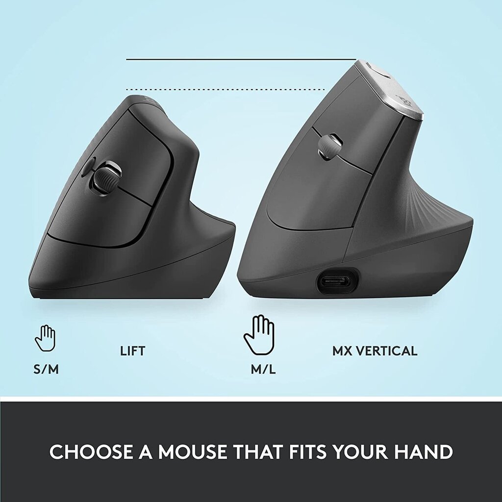 Logitech Lift Vertical Ergonomic Mouse, black - Wireless mouse цена и информация | Peles | 220.lv