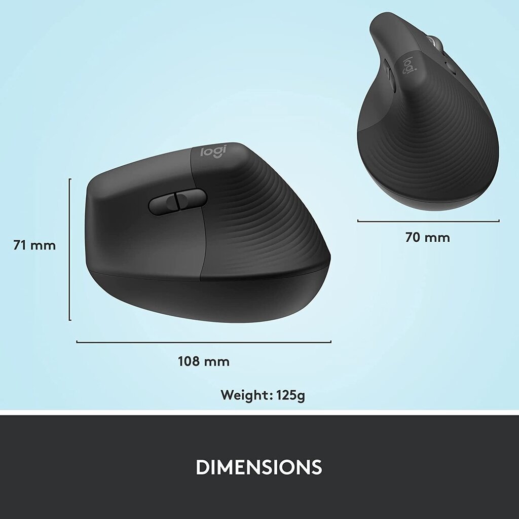 Logitech Lift Vertical Ergonomic Mouse, black - Wireless mouse cena un informācija | Peles | 220.lv