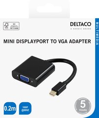 Deltaco 00110026, VGA/Mini DP, 0.2 m цена и информация | Адаптеры и USB разветвители | 220.lv