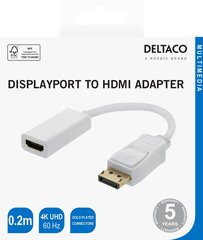 Deltaco 00110023, DP/HDMI, 0.2 м цена и информация | Кабели и провода | 220.lv