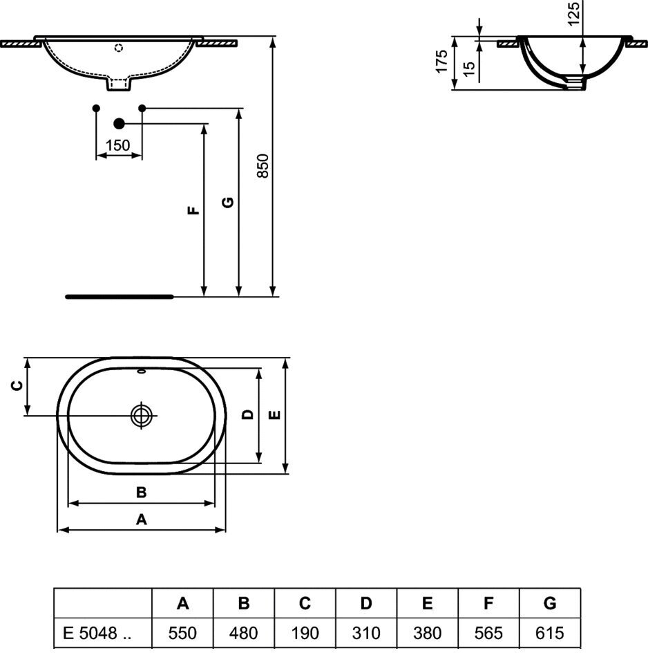 Keramikas izlietne, Ideal Standard Connect Oval, 55x38cm, balta, E504801 cena un informācija | Izlietnes | 220.lv