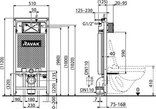 Рама для унитаза Ravak G II/1120, X01703 цена и информация | Унитазы | 220.lv