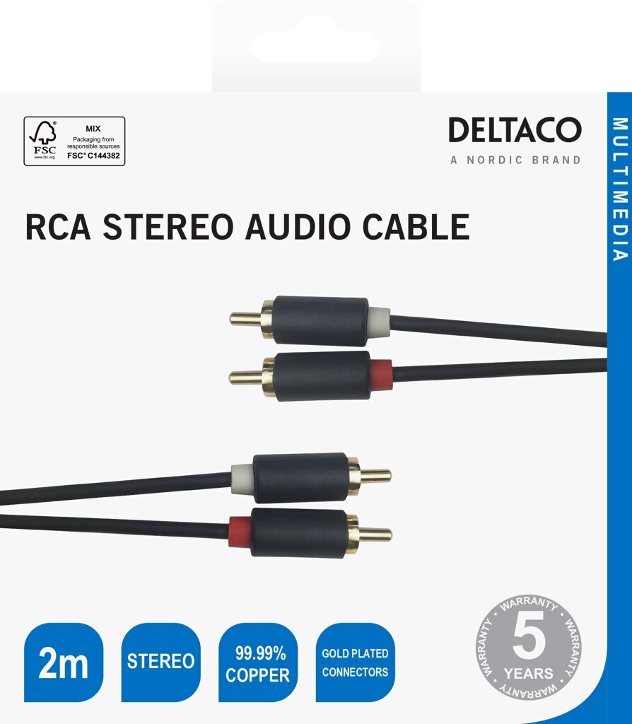 Deltaco 00170002, RCA, 2 m cena un informācija | Kabeļi un vadi | 220.lv