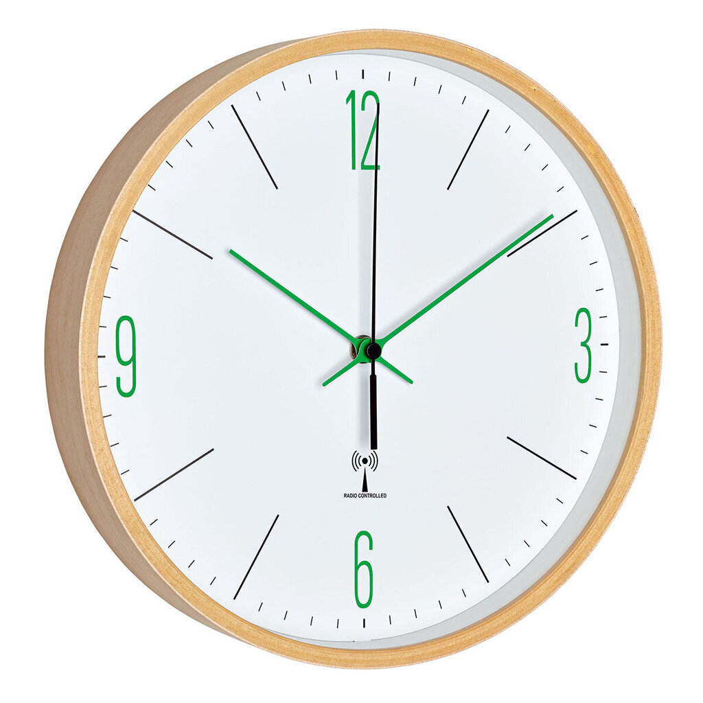 Analogā dizaina bezvadu sienas pulkstenis TFA ar kļavas rāmi 60.3524, zaļš cena un informācija | Pulksteņi | 220.lv