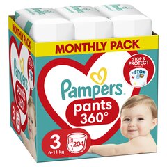 Autiņbiksītes-biksītes Pampers Pants Monthly Pack 3 izmērs, 6-11 kg, 204 gab. cena un informācija | Autiņbiksītes | 220.lv