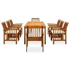 3058091 vidaXL 9 Piece Garden Dining Set with Cushions Solid Acacia Wood (45963+312128+2x312129) cena un informācija | Dārza mēbeļu komplekti | 220.lv