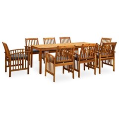 3058093 vidaXL 9 Piece Garden Dining Set with Cushions Solid Acacia Wood (45963+312130+2x312131) цена и информация | Комплекты уличной мебели | 220.lv