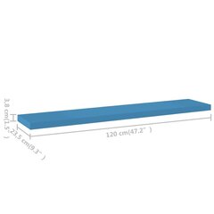 vidaXL sienas plaukti, 2 gab., zili, 120x23,5x3,8 cm, MDF cena un informācija | Plaukti | 220.lv