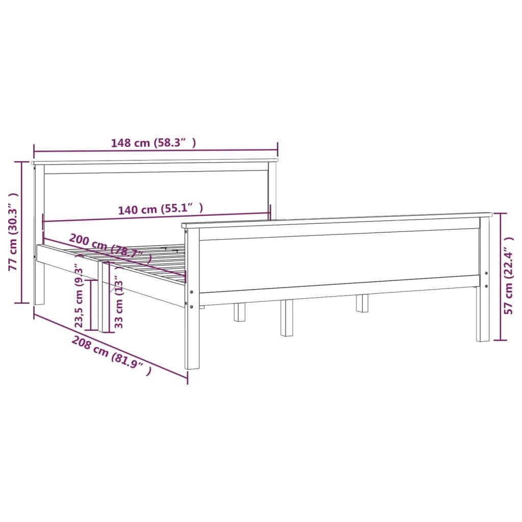 vidaXL gultas rāmis, priedes masīvkoks, 140x200 cm cena un informācija | Gultas | 220.lv