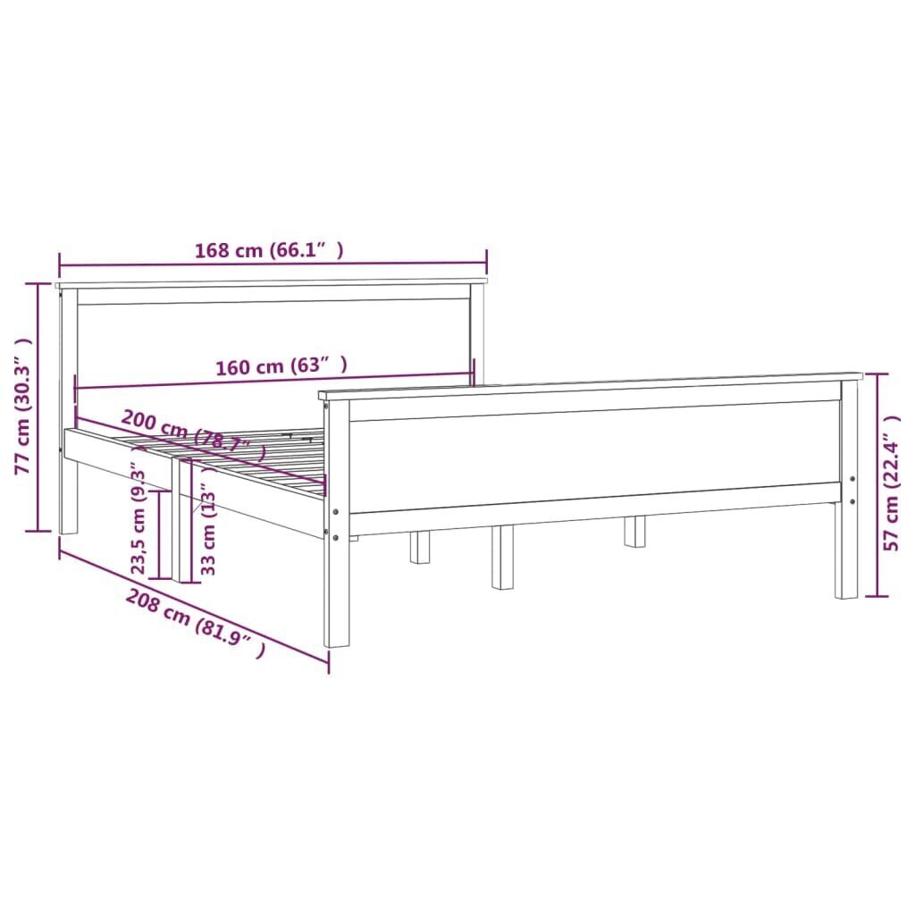 vidaXL gultas rāmis, priedes masīvkoks, 160x200 cm cena un informācija | Gultas | 220.lv