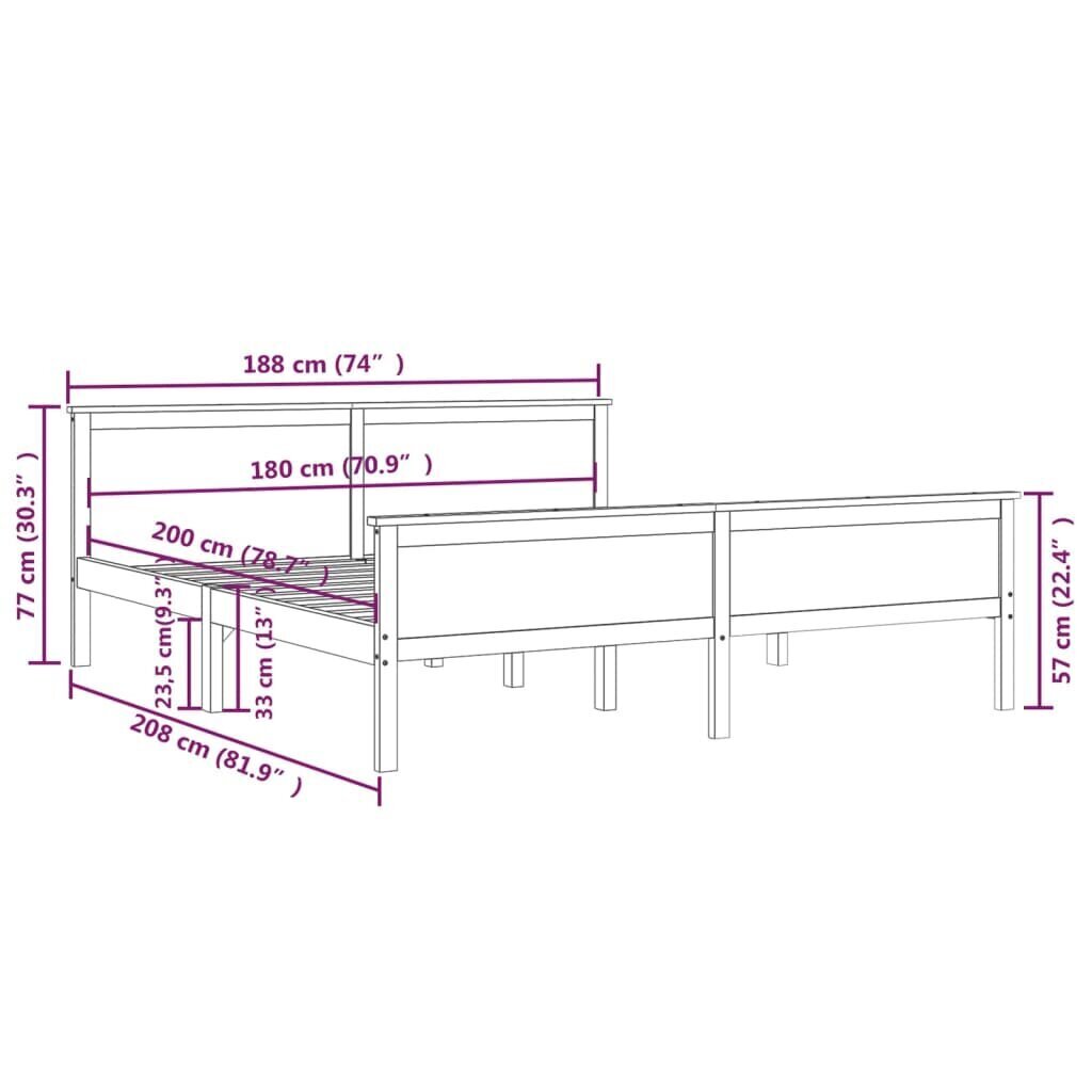 vidaXL gultas rāmis, priedes masīvkoks, 180x200 cm cena un informācija | Gultas | 220.lv