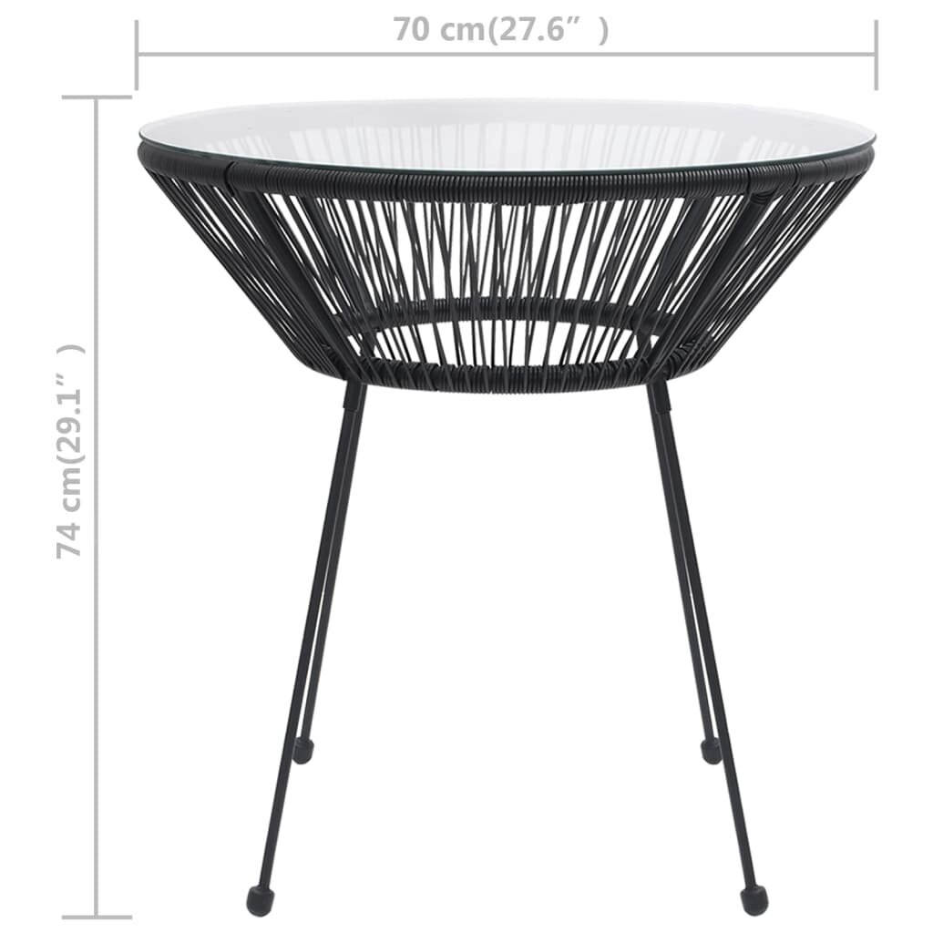 vidaXL dārza galds, Ø70x74 cm, melns, PE rotangpalma un stikls cena un informācija | Dārza galdi | 220.lv